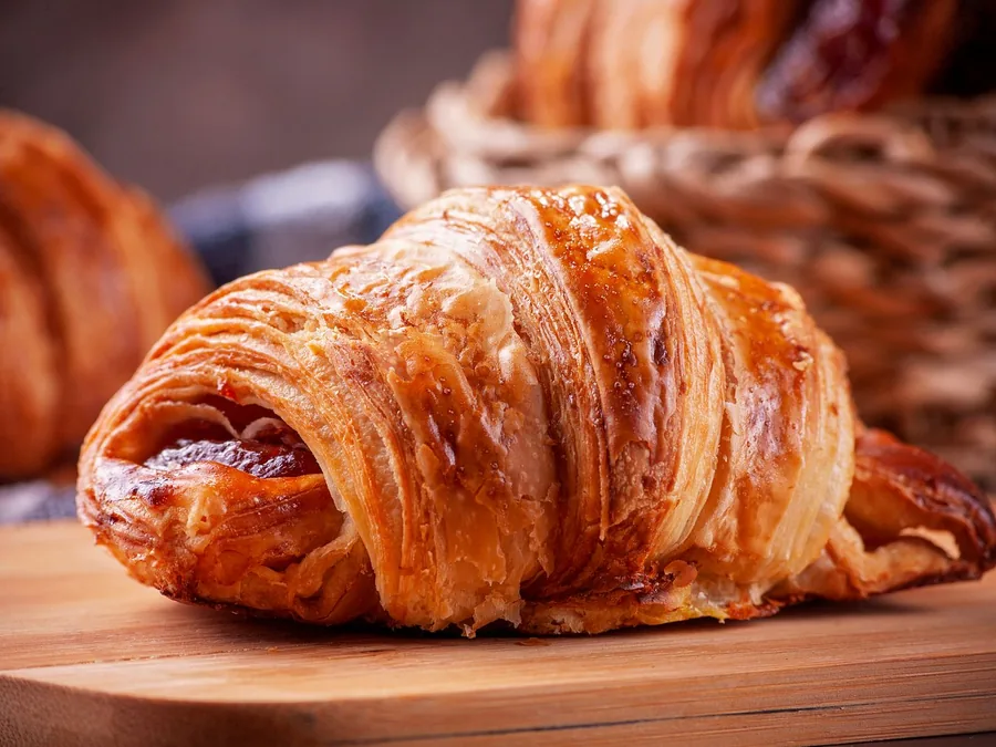 Golden flaky puff pastry supplied to cafés